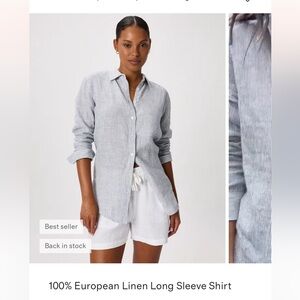 Quince 100% linen women’s Light Blue & White Striped Button-Down Shirt